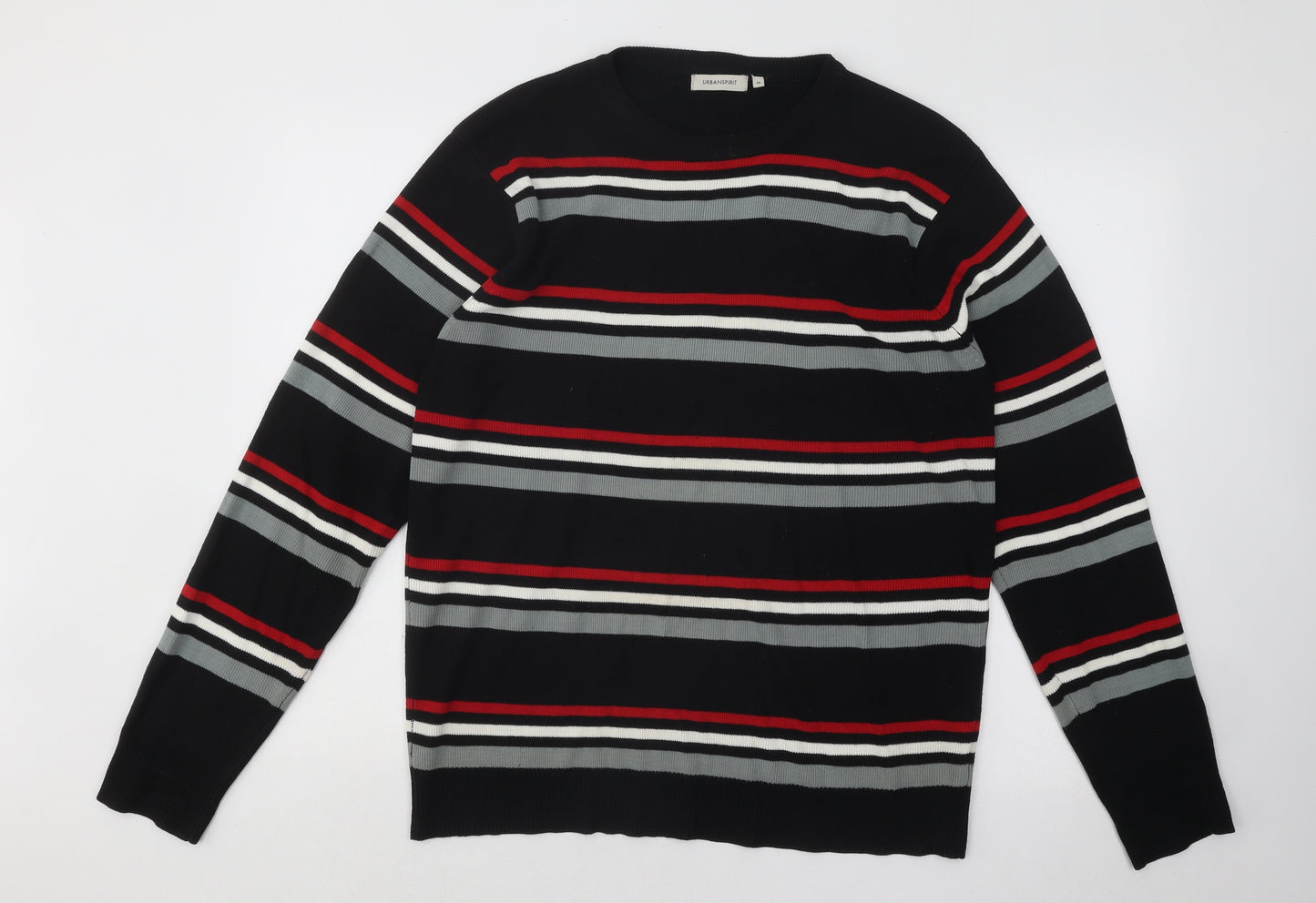UrbanSpirit Mens Multicoloured Round Neck Striped Acrylic Pullover Jumper Size M