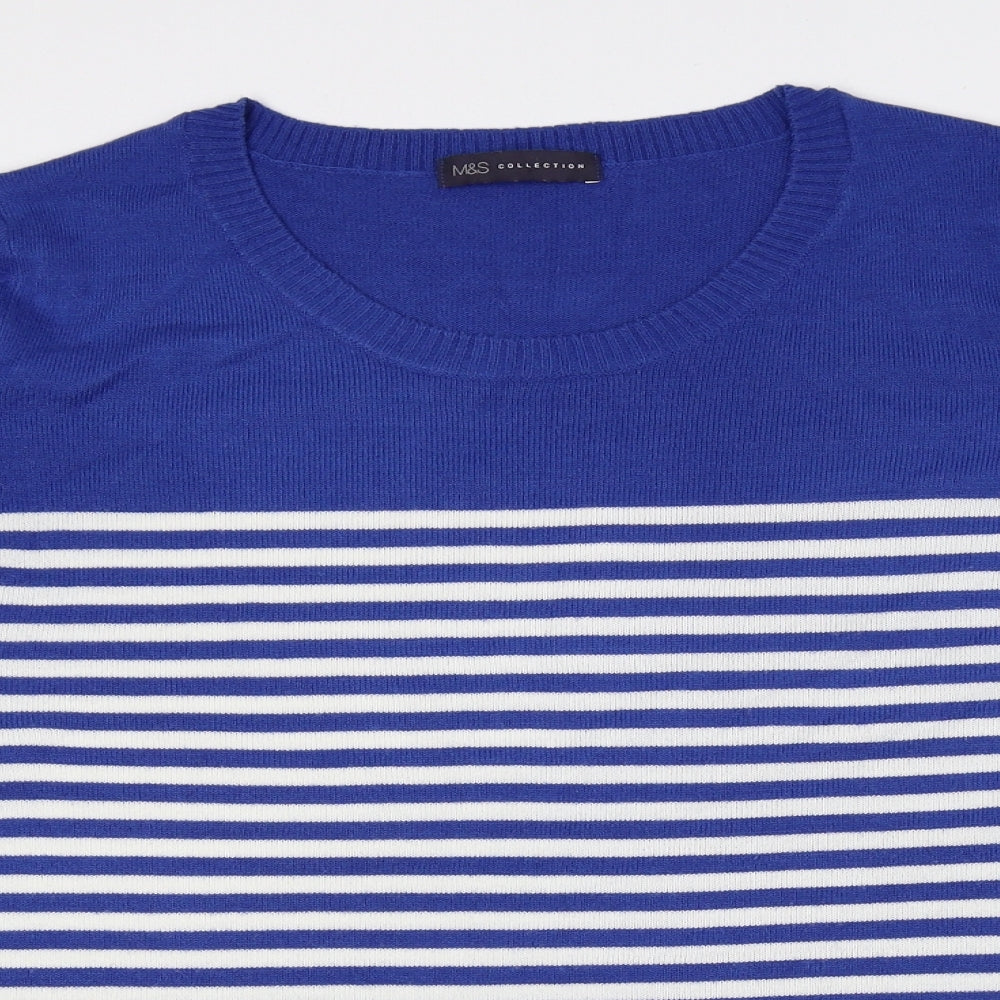 Marks and Spencer Womens Blue Scoop Neck Striped Acrylic Pullover Jumper Size 22