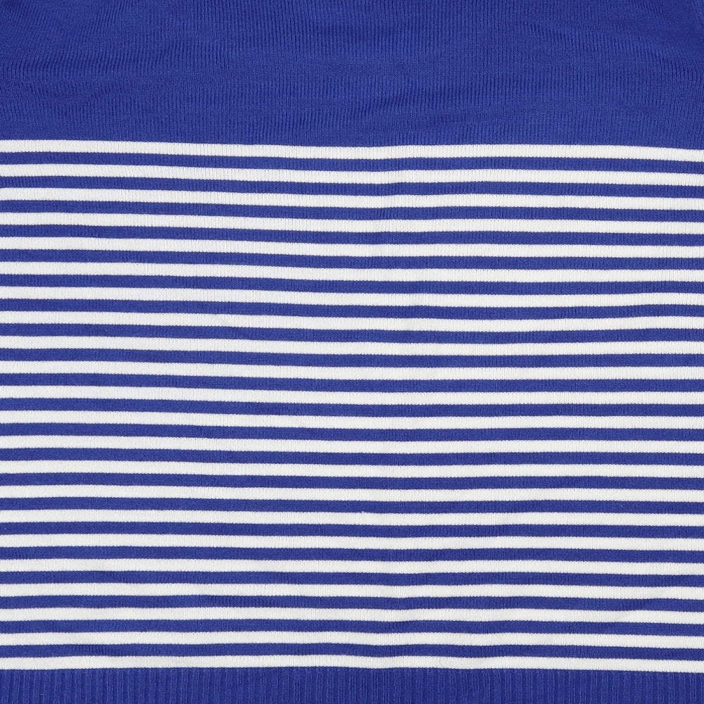 Marks and Spencer Womens Blue Scoop Neck Striped Acrylic Pullover Jumper Size 22