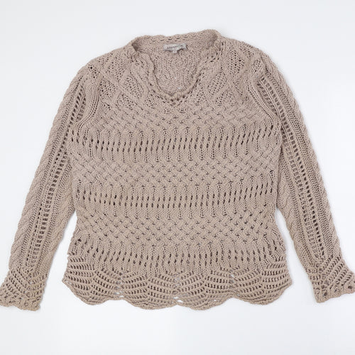 Amaryllis Womens Brown Scoop Neck Polyester Pullover Jumper Size S