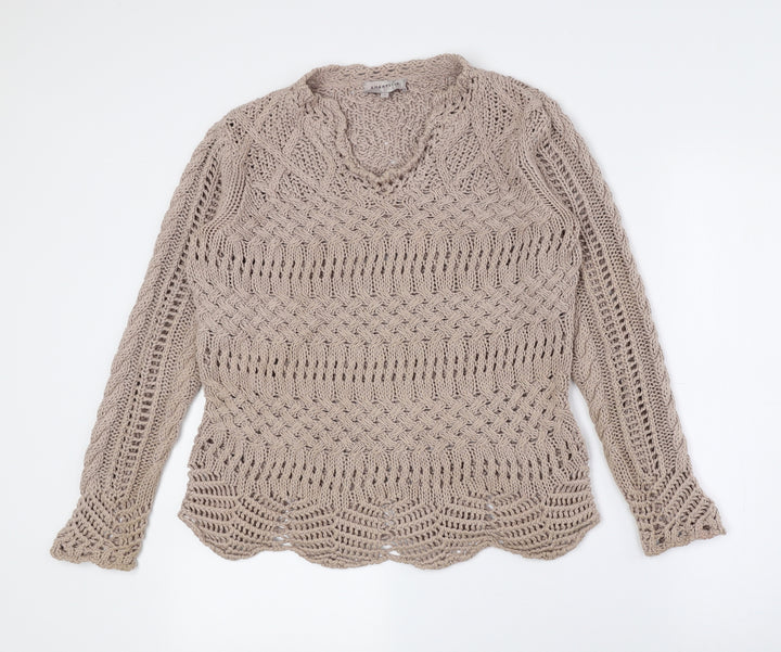 Amaryllis Womens Brown Scoop Neck Polyester Pullover Jumper Size S