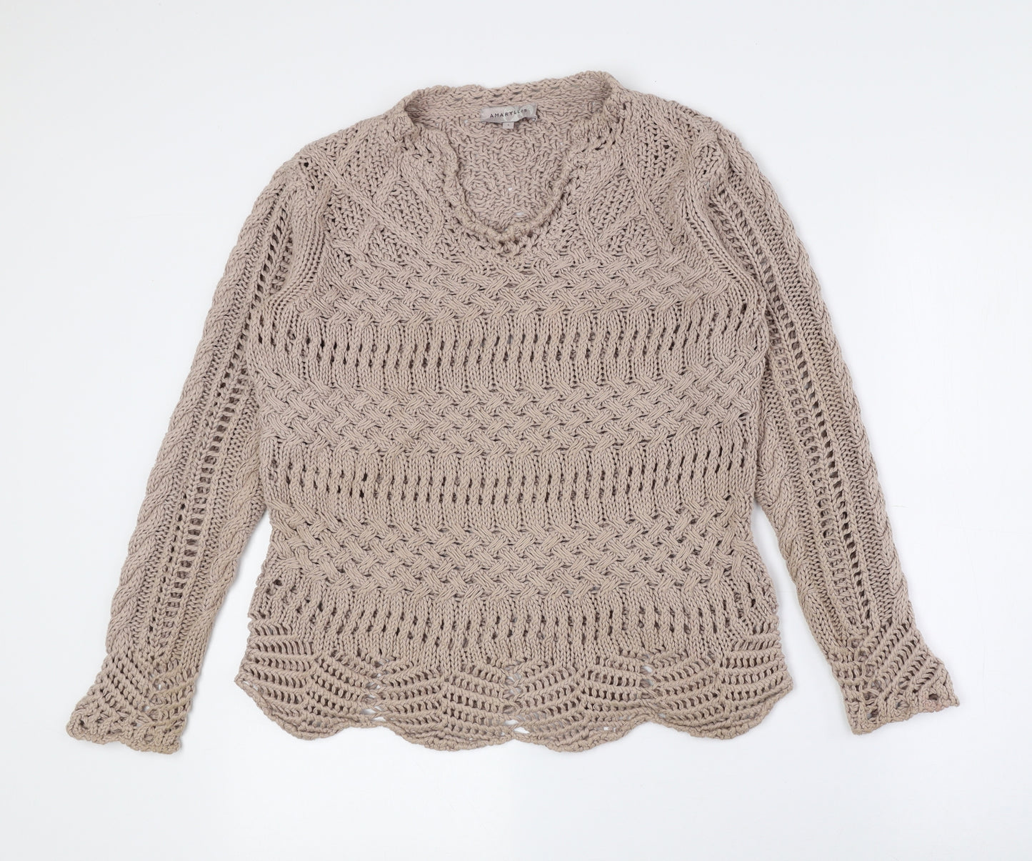 Amaryllis Womens Brown Scoop Neck Polyester Pullover Jumper Size S