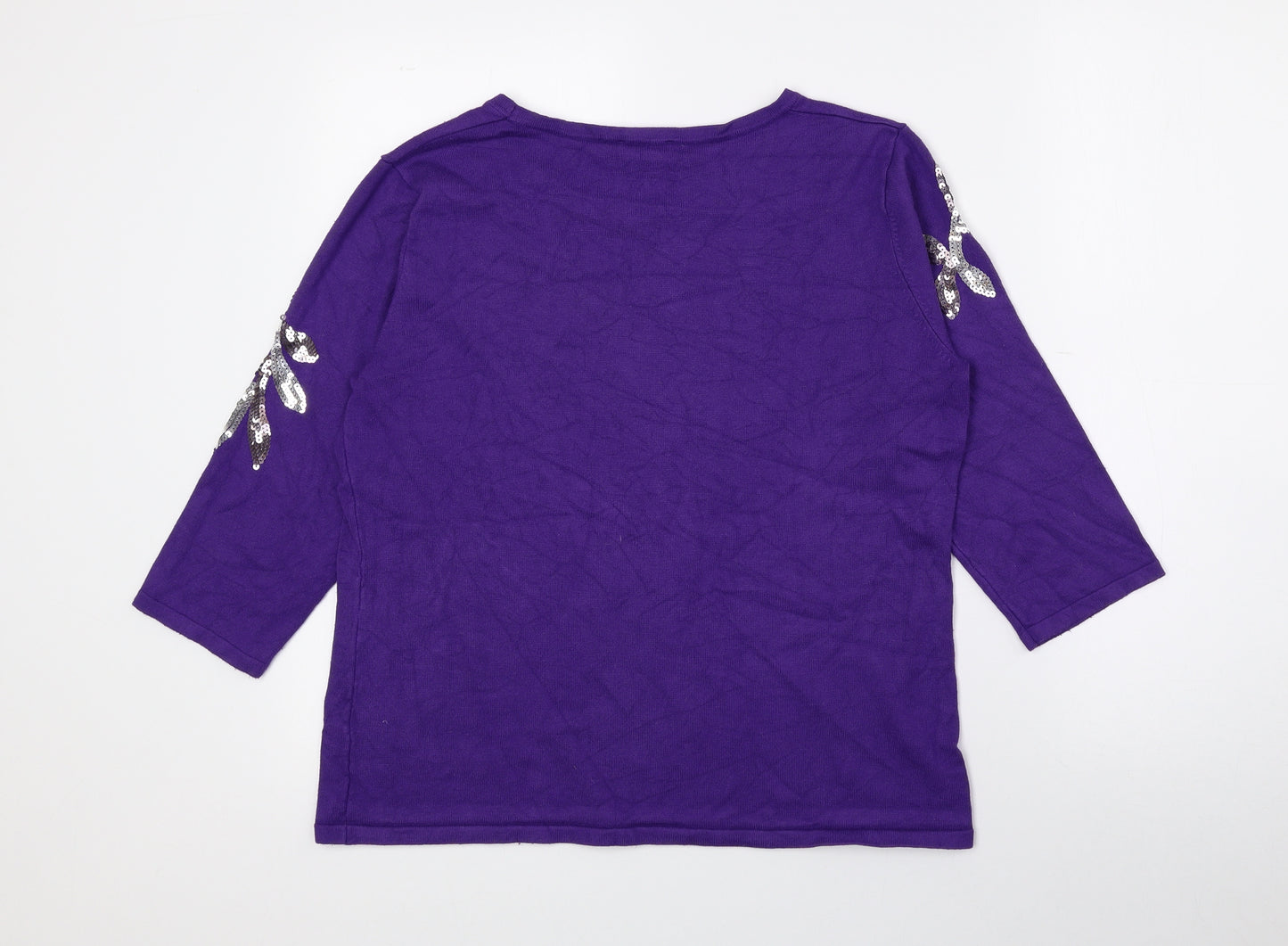 CASAMIA Womens Purple Floral Viscose Basic T-Shirt Size M Crew Neck