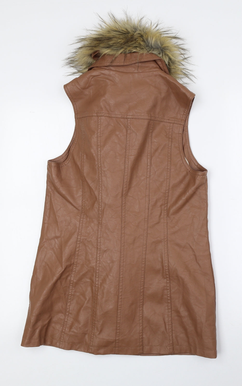 River Island Womens Brown Gilet Jacket Size 10 Zip - Faux Leather