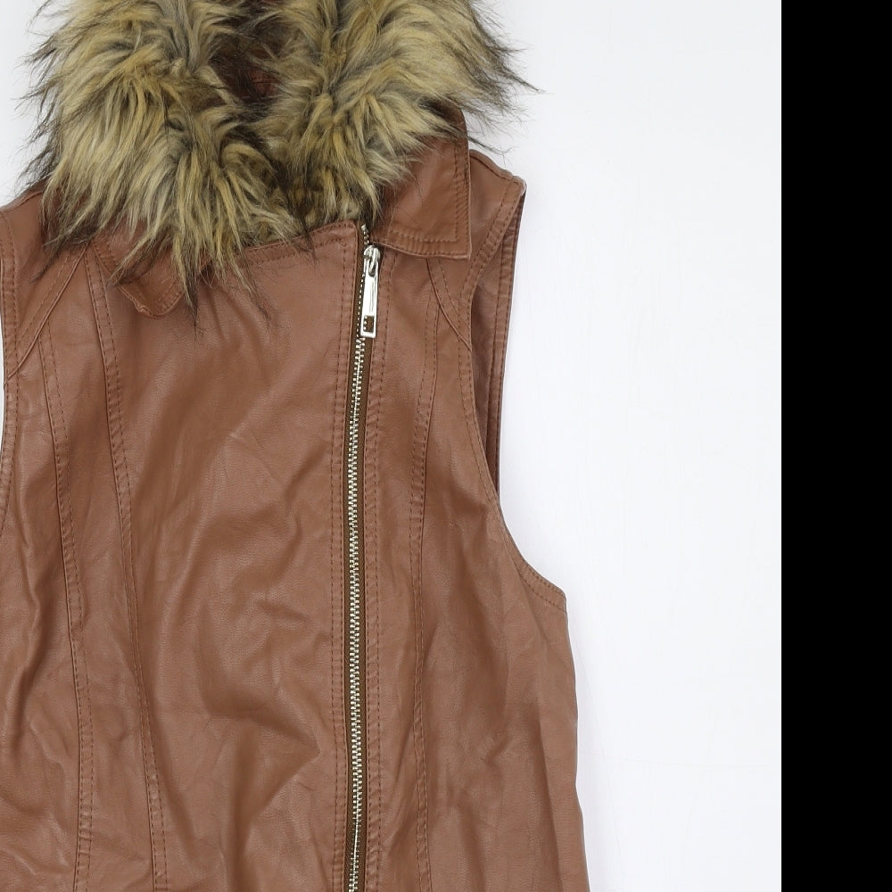 River Island Womens Brown Gilet Jacket Size 10 Zip - Faux Leather