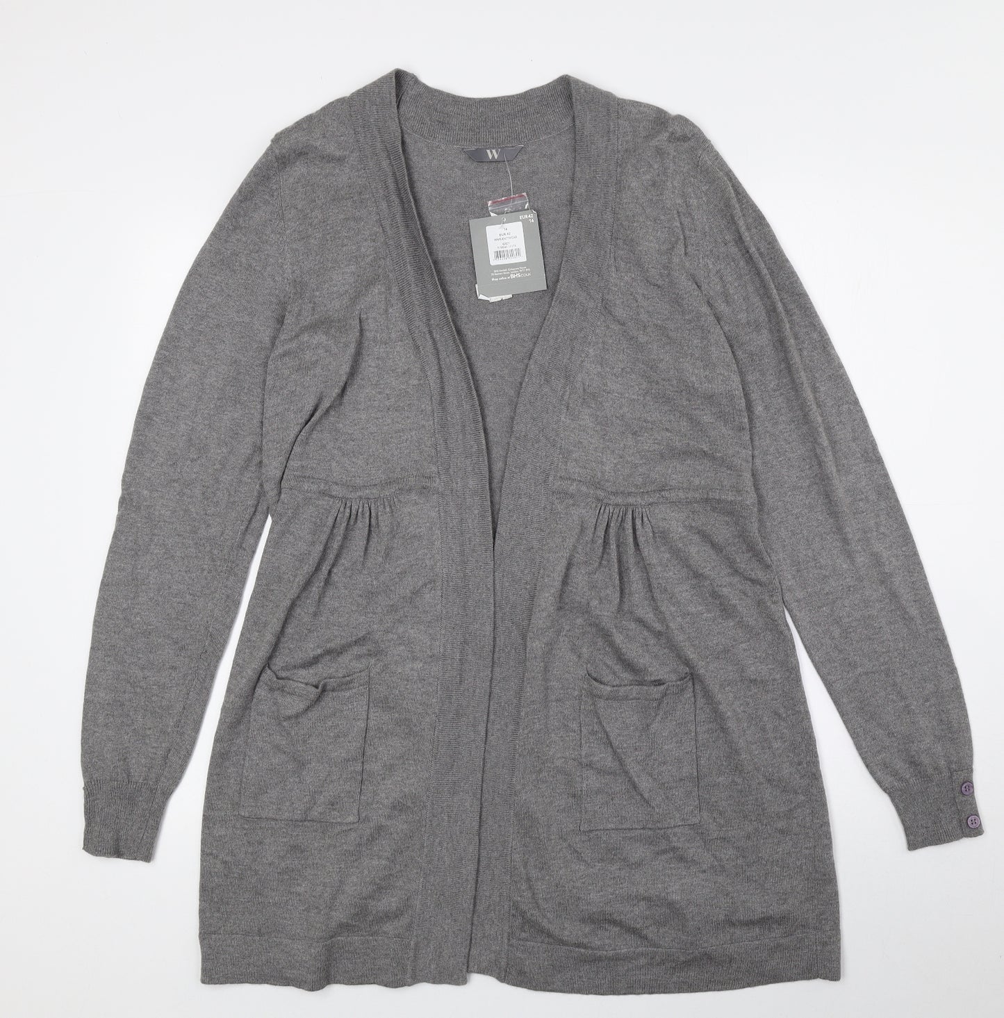 BHS Womens Grey V-Neck Viscose Cardigan Jumper Size 14