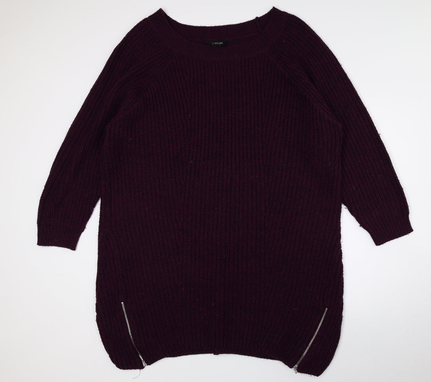 Love Yours Womens Purple Acrylic Jumper Dress Size 26 Boat Neck Zip - Size 26/28