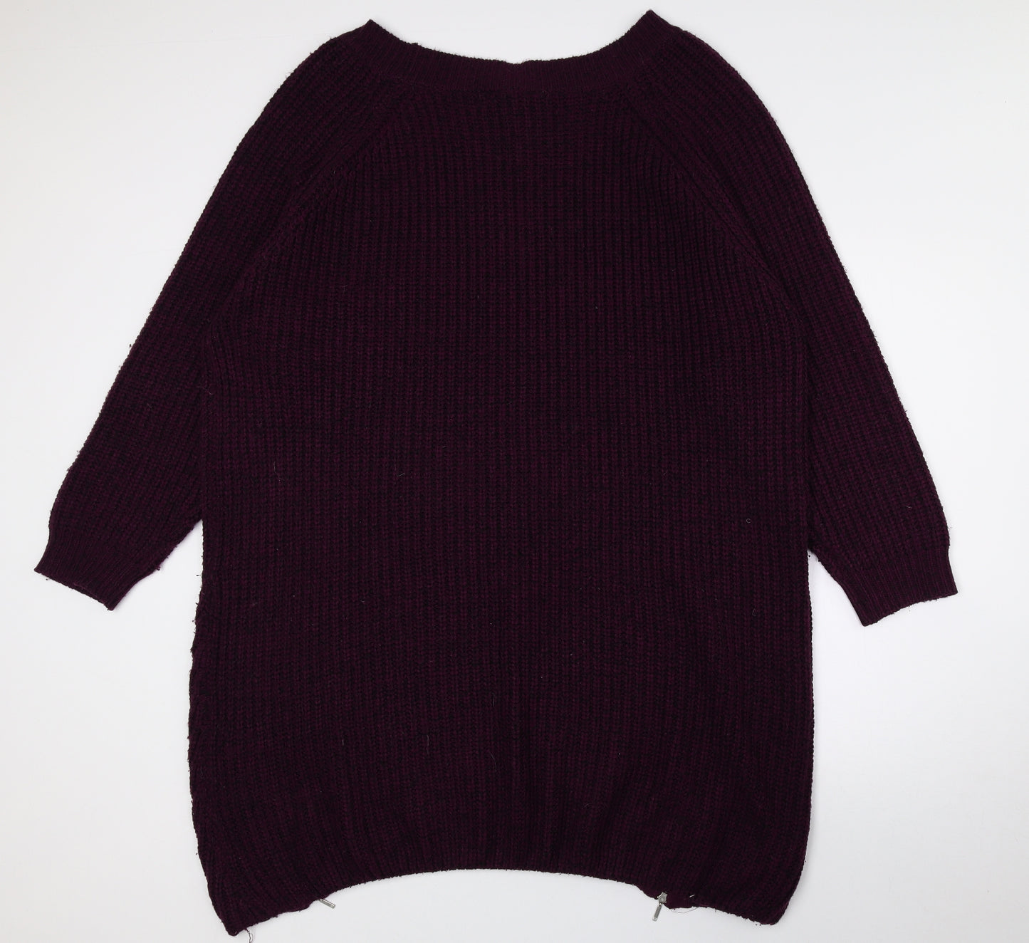Love Yours Womens Purple Acrylic Jumper Dress Size 26 Boat Neck Zip - Size 26/28