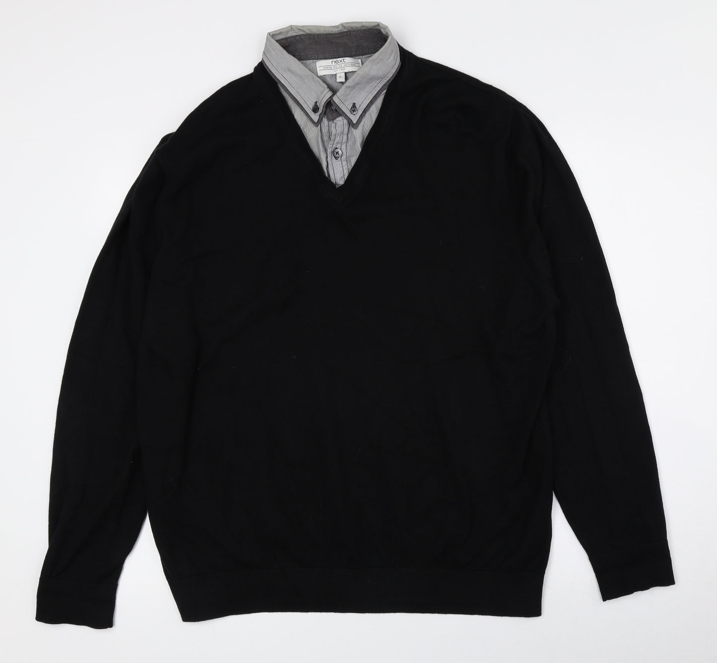 NEXT Mens Black Collared Cotton Pullover Jumper Size XL