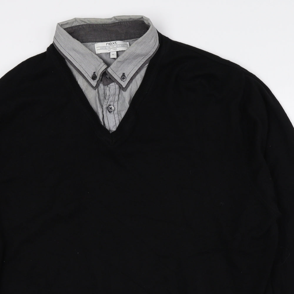 NEXT Mens Black Collared Cotton Pullover Jumper Size XL