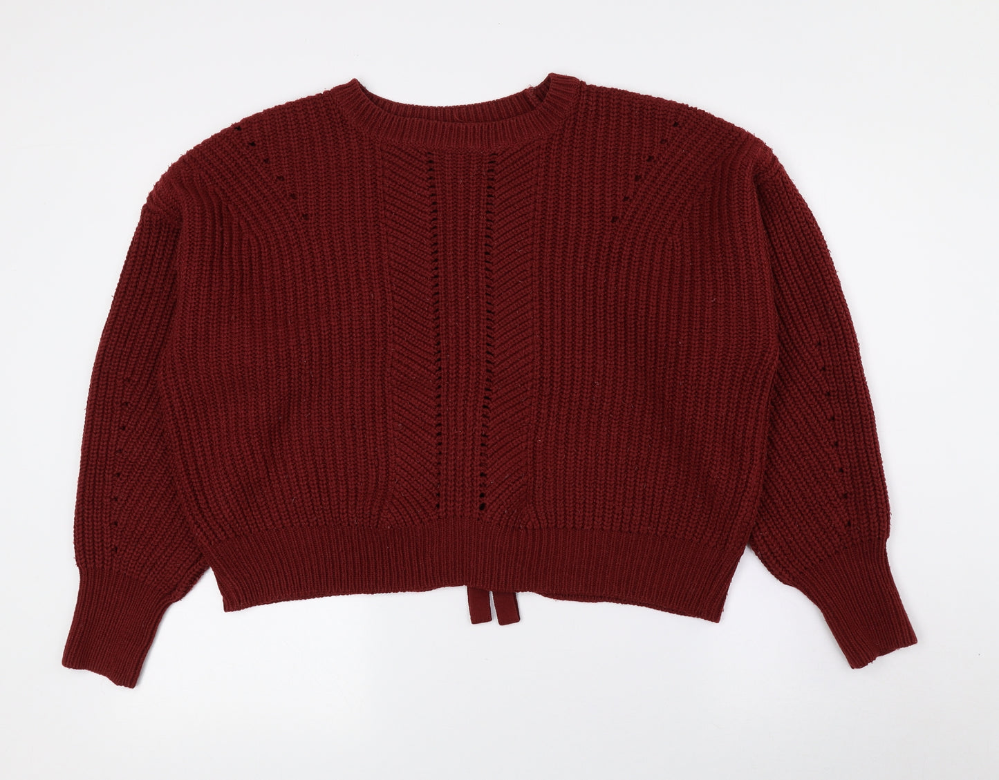New Look Womens Red Crew Neck Acrylic Pullover Jumper Size M - String tie at back