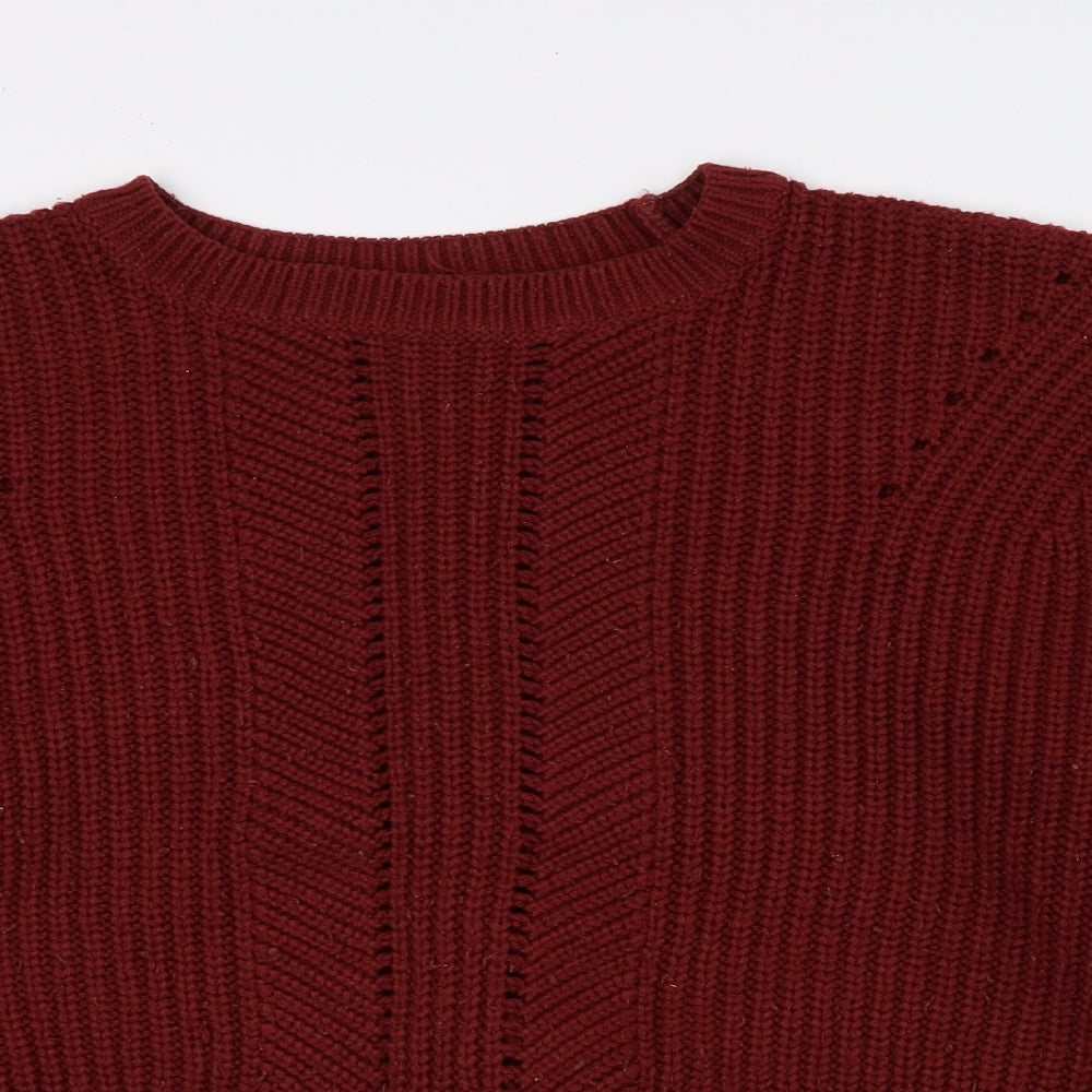 New Look Womens Red Crew Neck Acrylic Pullover Jumper Size M - String tie at back
