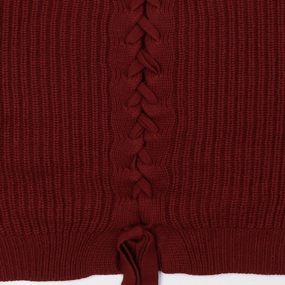 New Look Womens Red Crew Neck Acrylic Pullover Jumper Size M - String tie at back