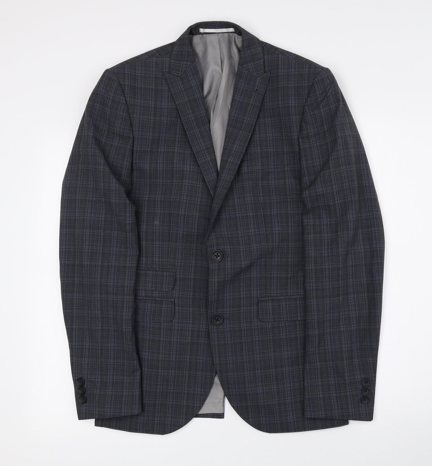NEXT Mens Grey Check Polyester Jacket Suit Jacket Size 36