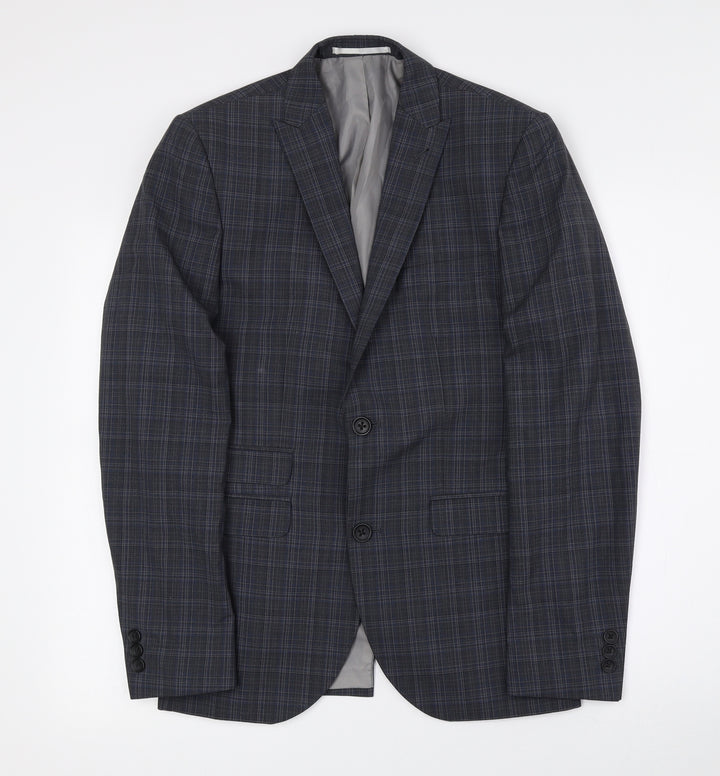 NEXT Mens Grey Check Polyester Jacket Suit Jacket Size 36