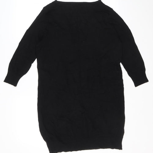 Lew Look Womens Black Acrylic Jumper Dress Size L V-Neck Pullover