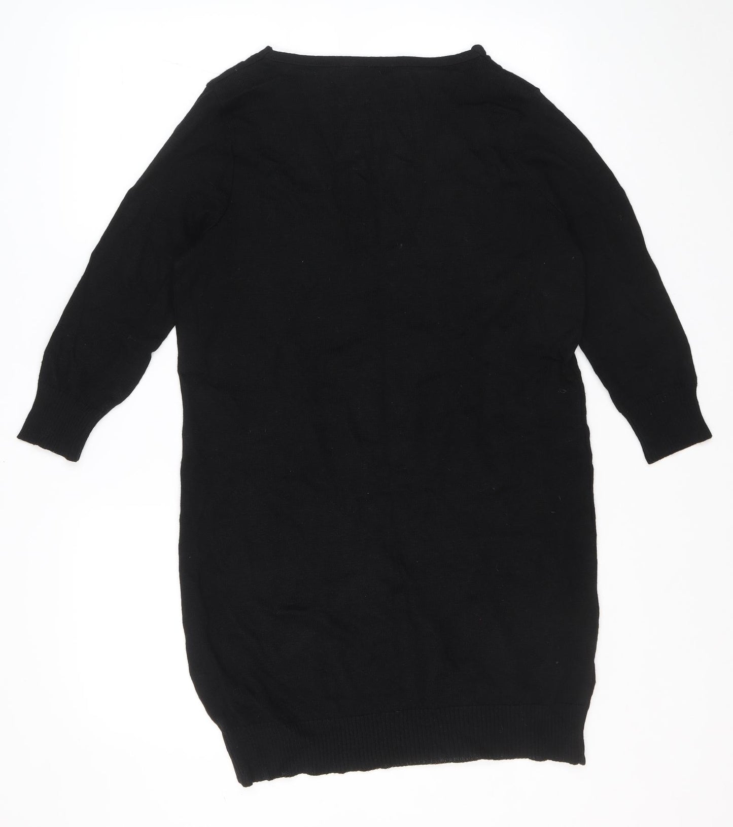 Lew Look Womens Black Acrylic Jumper Dress Size L V-Neck Pullover
