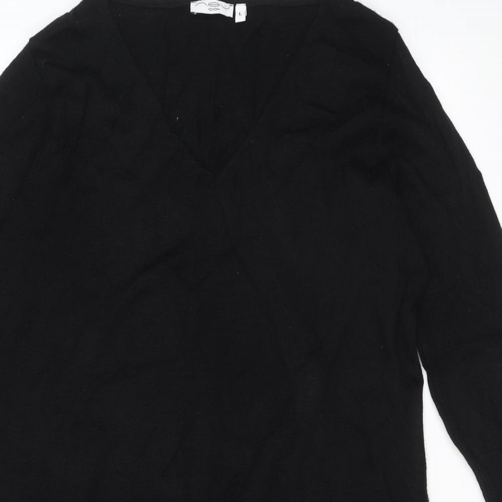 Lew Look Womens Black Acrylic Jumper Dress Size L V-Neck Pullover