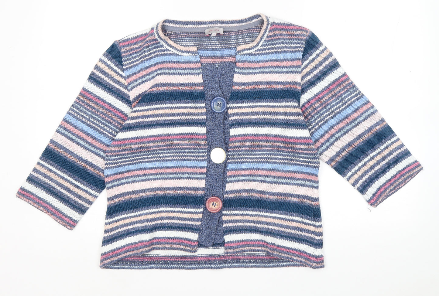 Per Una Womens Multicoloured V-Neck Striped Acrylic Cardigan Jumper Size 16