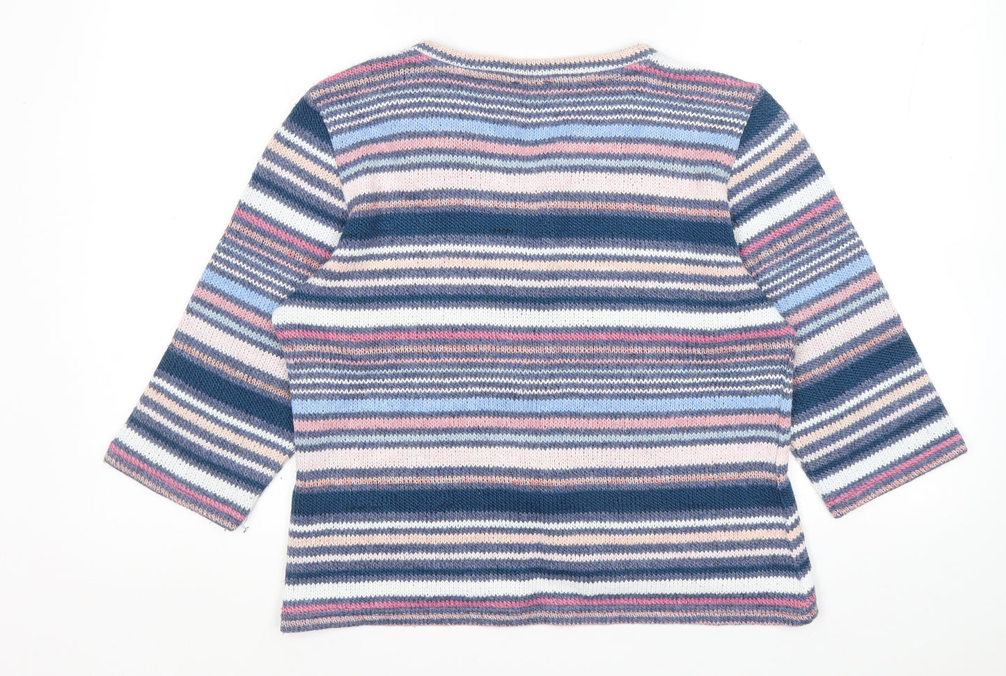 Per Una Womens Multicoloured V-Neck Striped Acrylic Cardigan Jumper Size 16