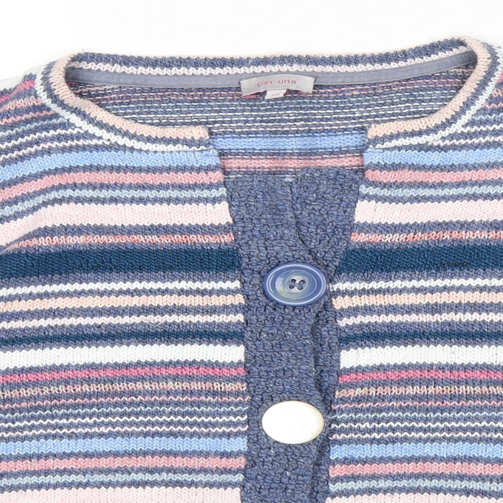 Per Una Womens Multicoloured V-Neck Striped Acrylic Cardigan Jumper Size 16