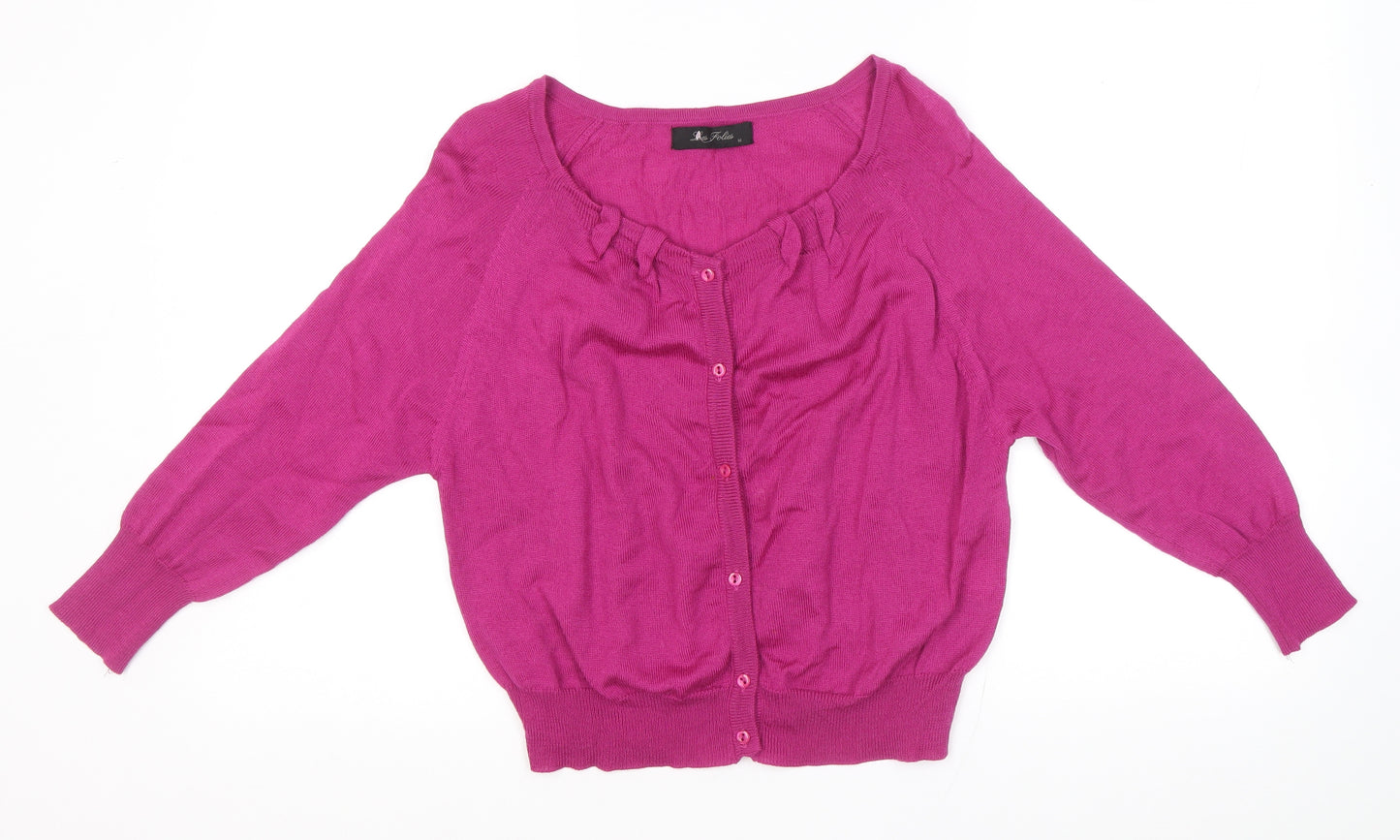 Les Folies Womens Pink V-Neck 100% Merino Wool Cardigan Jumper Size M