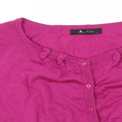 Les Folies Womens Pink V-Neck 100% Merino Wool Cardigan Jumper Size M