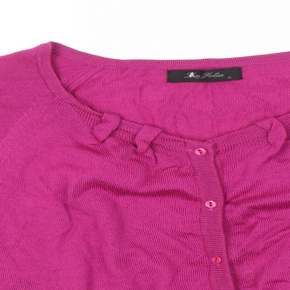 Les Folies Womens Pink V-Neck 100% Merino Wool Cardigan Jumper Size M