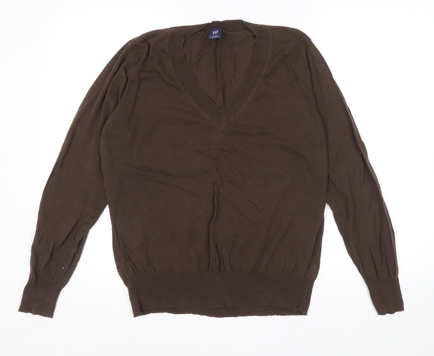 Gap Womens Brown V-Neck Cotton Pullover Jumper Size XL