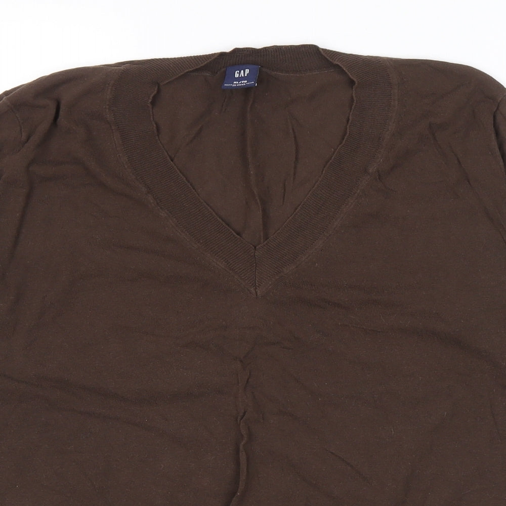 Gap Womens Brown V-Neck Cotton Pullover Jumper Size XL
