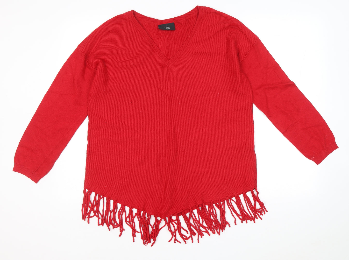 Wallis Womens Red V-Neck Nylon Pullover Jumper Size M