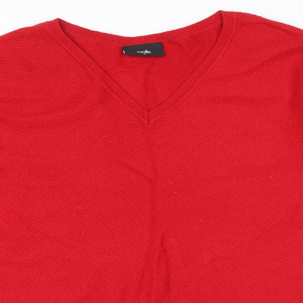 Wallis Womens Red V-Neck Nylon Pullover Jumper Size M