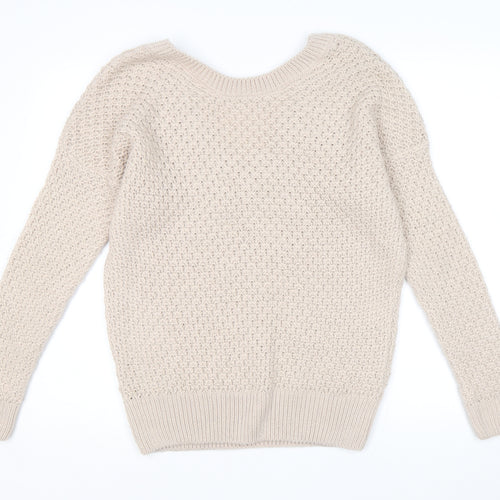 Next Womens Beige Round Neck Acrylic Pullover Jumper Size M