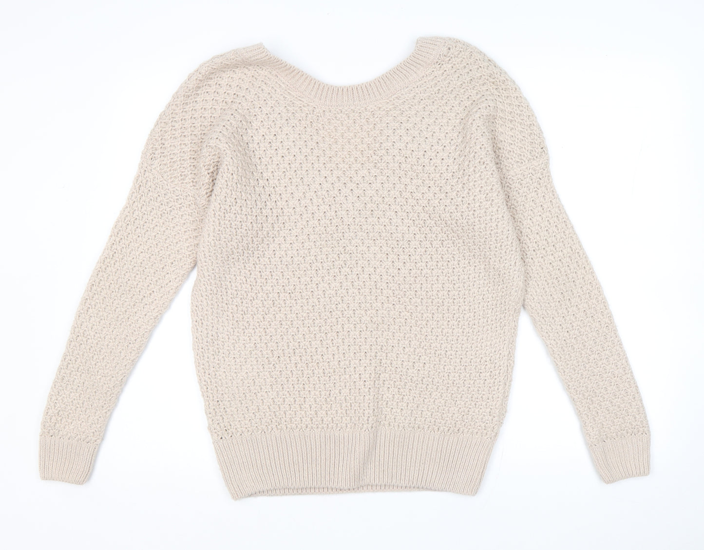 Next Womens Beige Round Neck Acrylic Pullover Jumper Size M