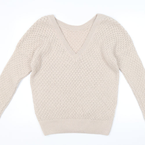 Next Womens Beige Round Neck Acrylic Pullover Jumper Size M