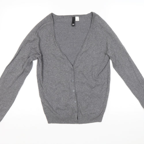 H&M Womens Grey V-Neck Cotton Cardigan Jumper Size 38