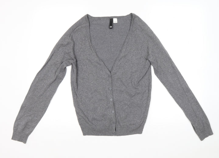H&M Womens Grey V-Neck Cotton Cardigan Jumper Size 38