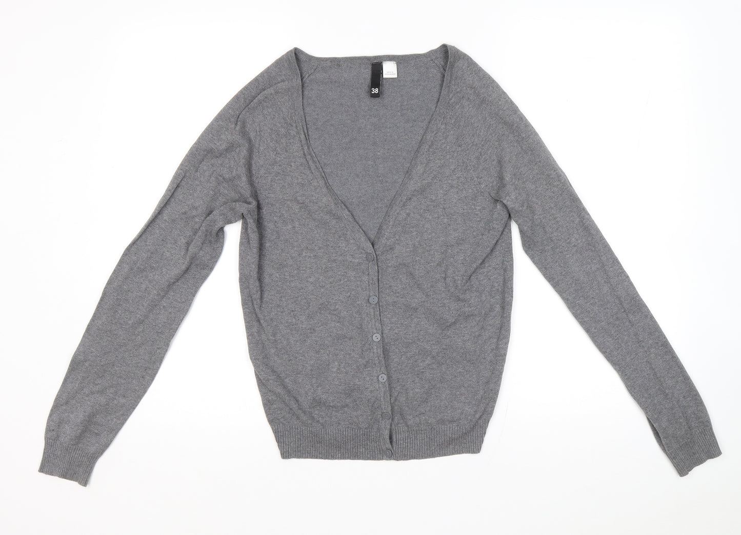 H&M Womens Grey V-Neck Cotton Cardigan Jumper Size 38