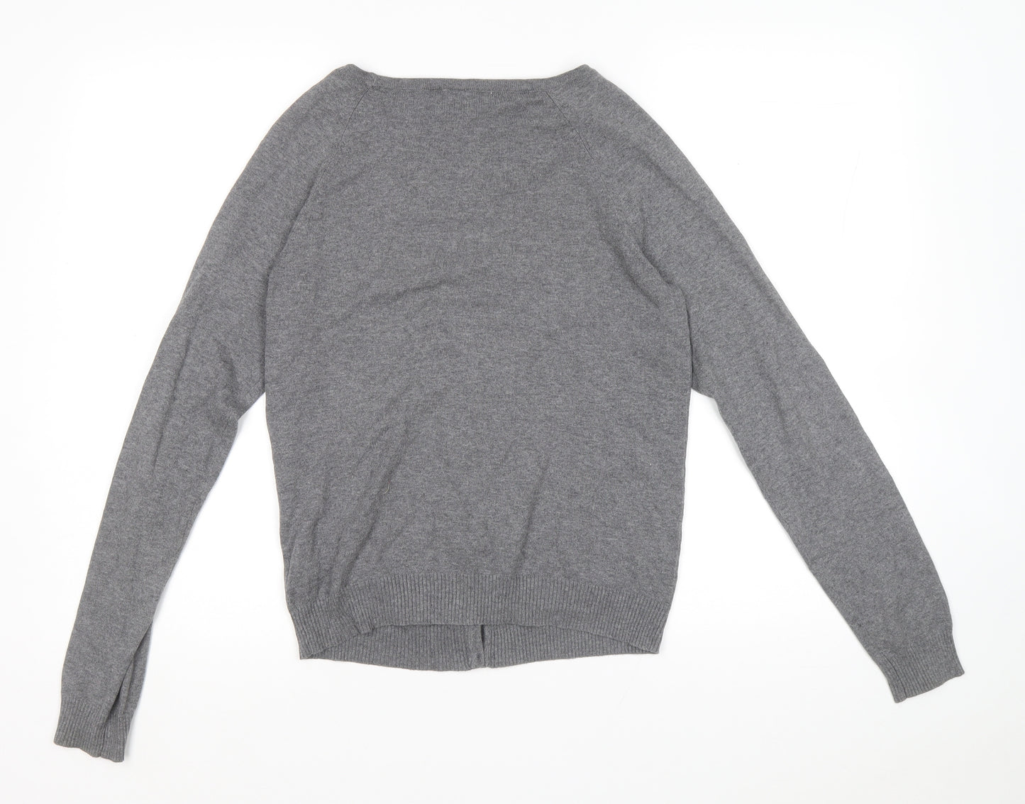 H&M Womens Grey V-Neck Cotton Cardigan Jumper Size 38