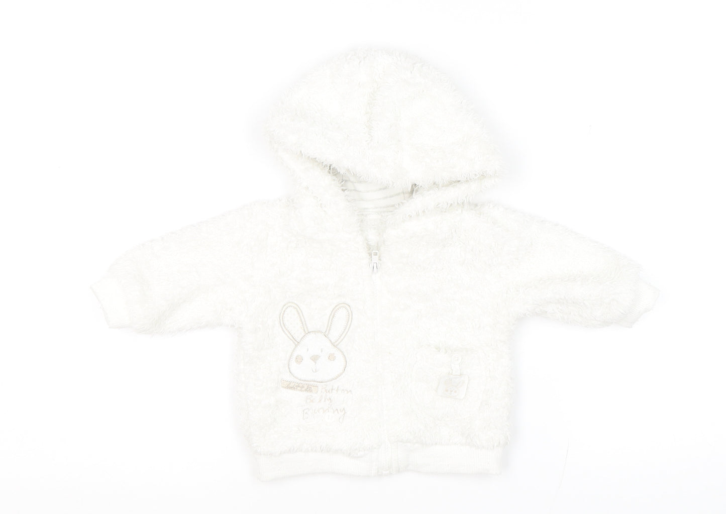 Matalan Baby White Jacket Size 0-3 Months Zip - Button Belly Bunny