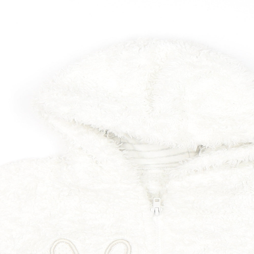 Matalan Baby White Jacket Size 0-3 Months Zip - Button Belly Bunny
