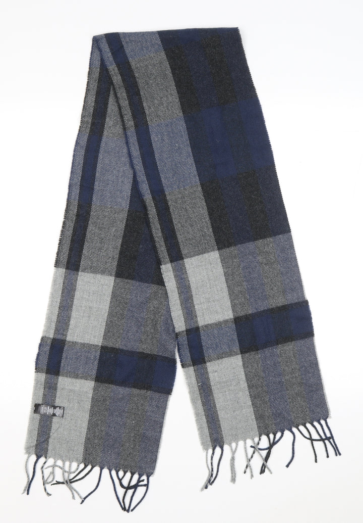 Avenue Mens Grey Plaid Acrylic Scarf One Size