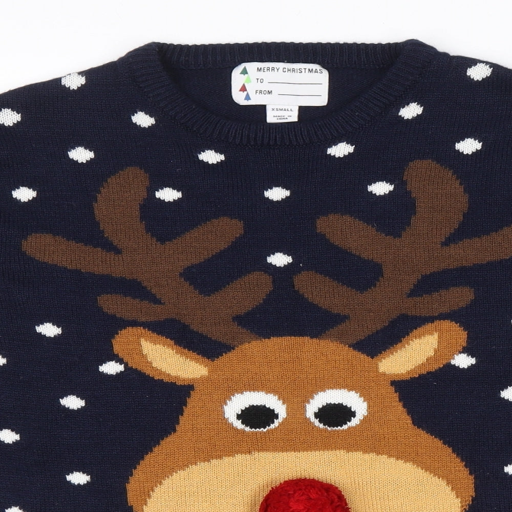 Primark Mens Black Round Neck Acrylic Pullover Jumper Size XS - Reindeer Christmas