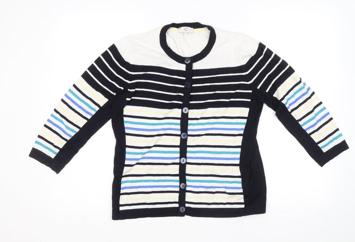 CC Womens Multicoloured Round Neck Striped Viscose Cardigan Jumper Size M