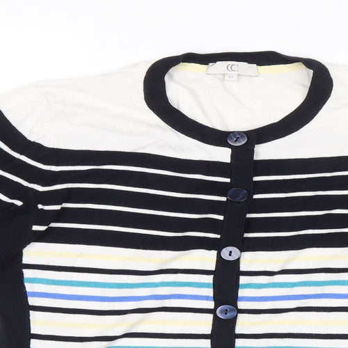 CC Womens Multicoloured Round Neck Striped Viscose Cardigan Jumper Size M