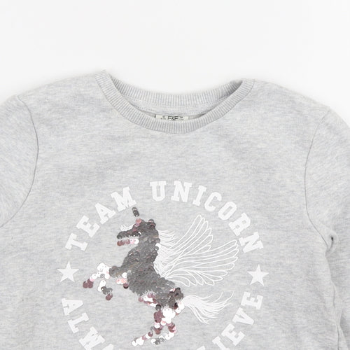 F&F Girls Grey Cotton Henley Sweatshirt Size 6-7 Years - TEAM UNICORN