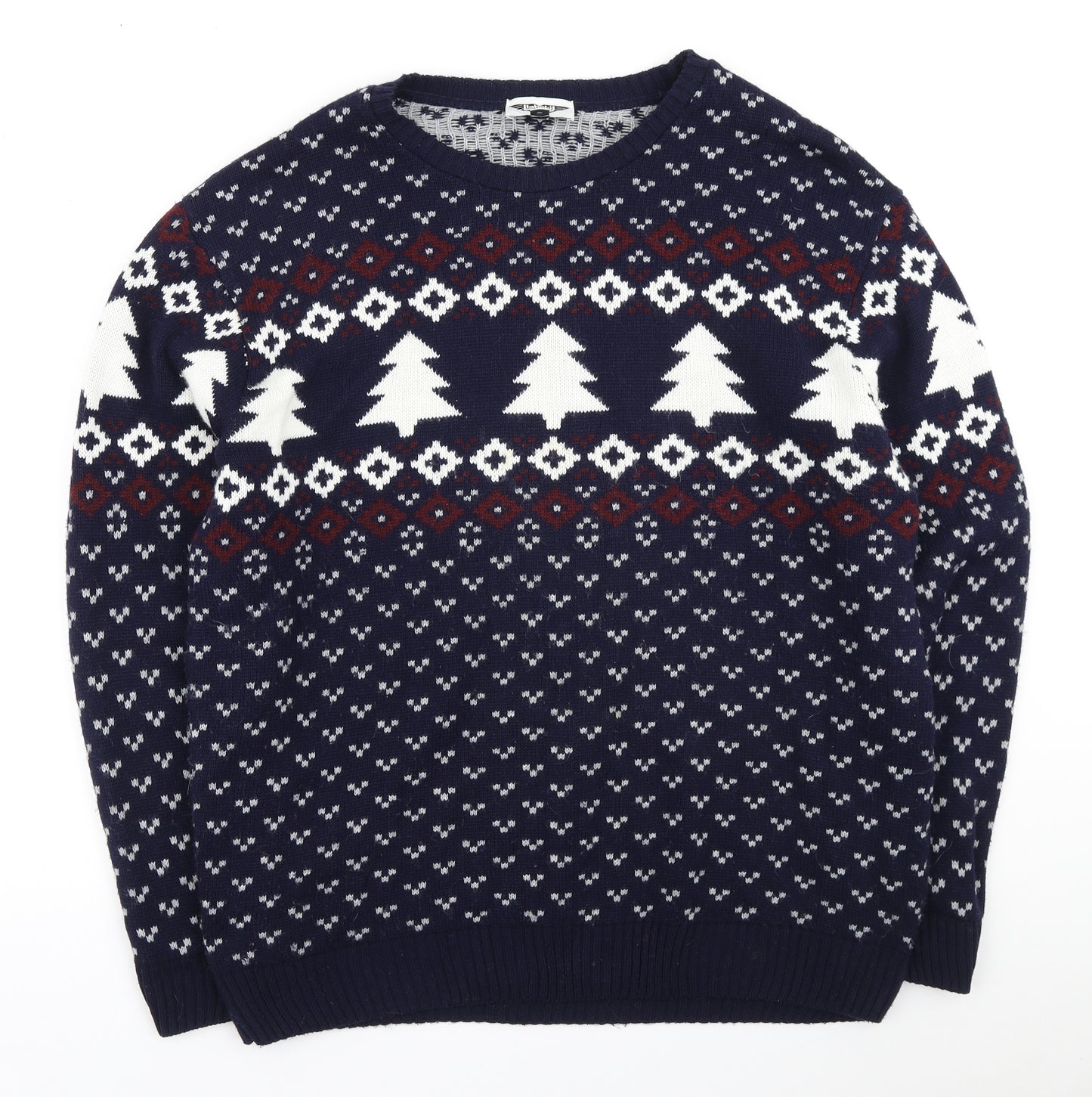 Lable J Mens Blue Round Neck Geometric Acrylic Pullover Jumper Size XL - Christmas