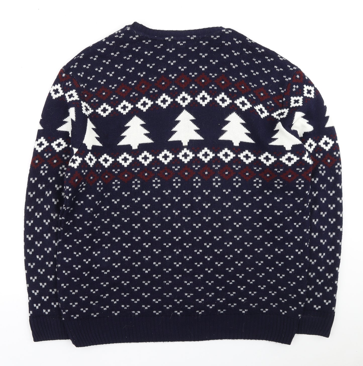 Lable J Mens Blue Round Neck Geometric Acrylic Pullover Jumper Size XL - Christmas