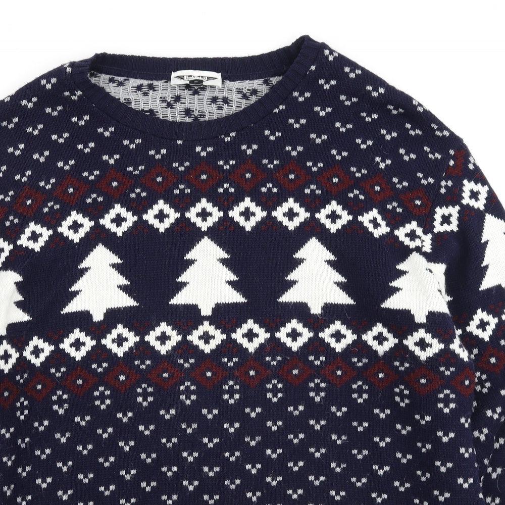 Lable J Mens Blue Round Neck Geometric Acrylic Pullover Jumper Size XL - Christmas
