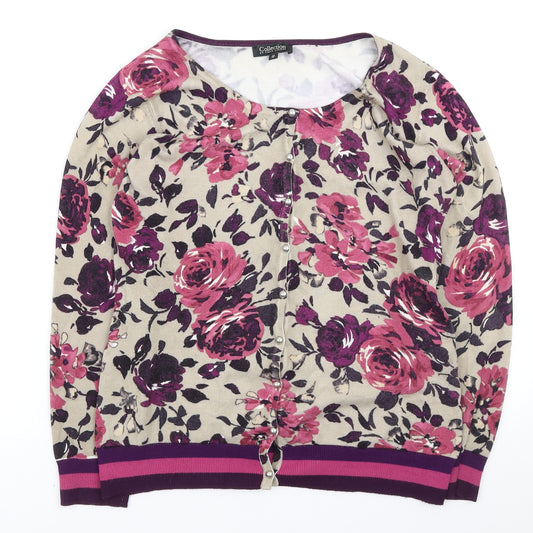 Front view of First Avenue women’s multicoloured floral viscose cardigan jumper, size UK 12